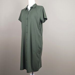 J.JILL| NWT Kale Green Prima Cotton Jersey Midi Button Down Dress Size Medium